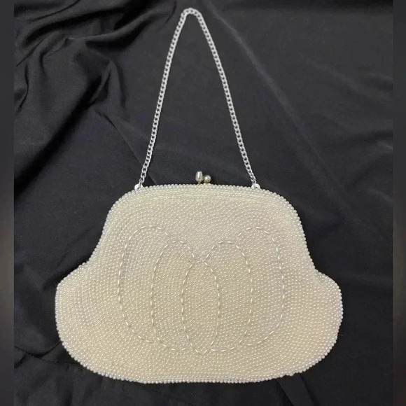 Pearl Beaded Clutch Vintage Made In Japan Formal Ivory Retro Classic Chain Strap - Picture 10 of 10
